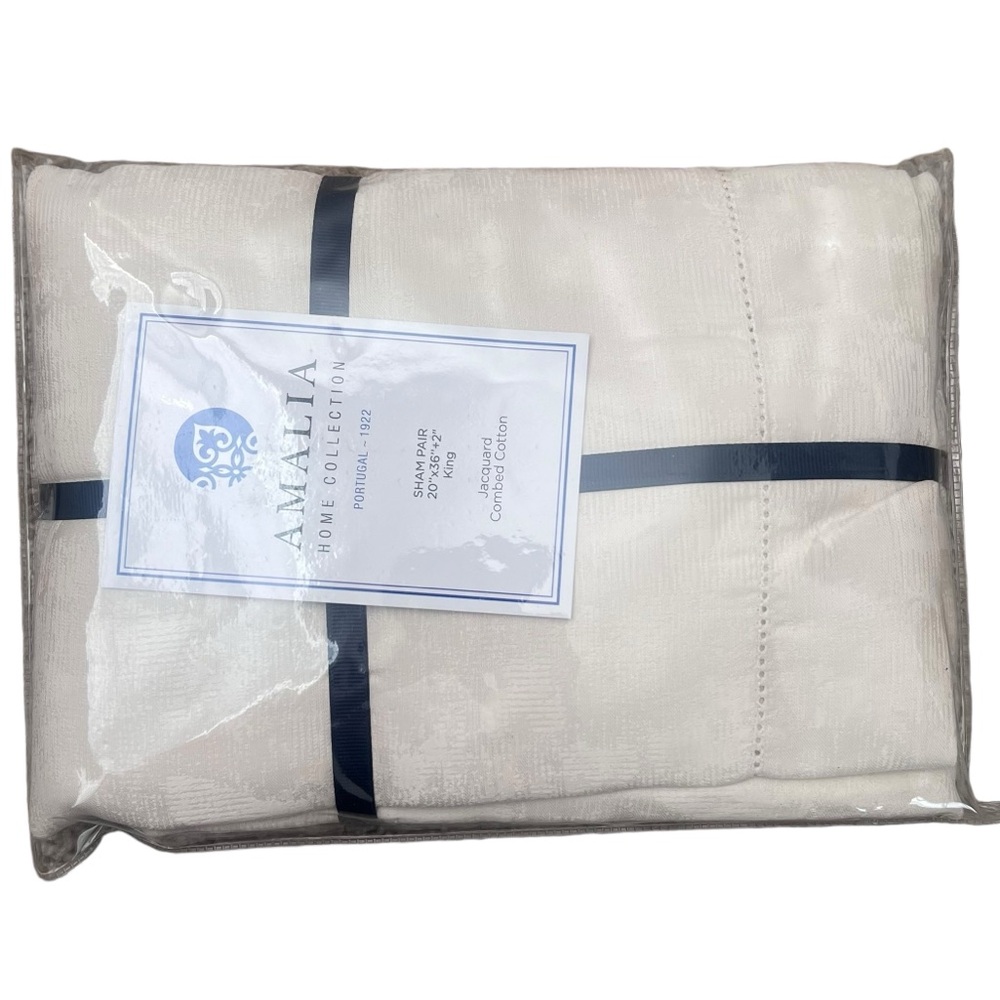 AMALIA HOME COLLECTION KING SHAM SET RIVIERA 500TC CREAM‎ JACQUARD COMBED COTTON